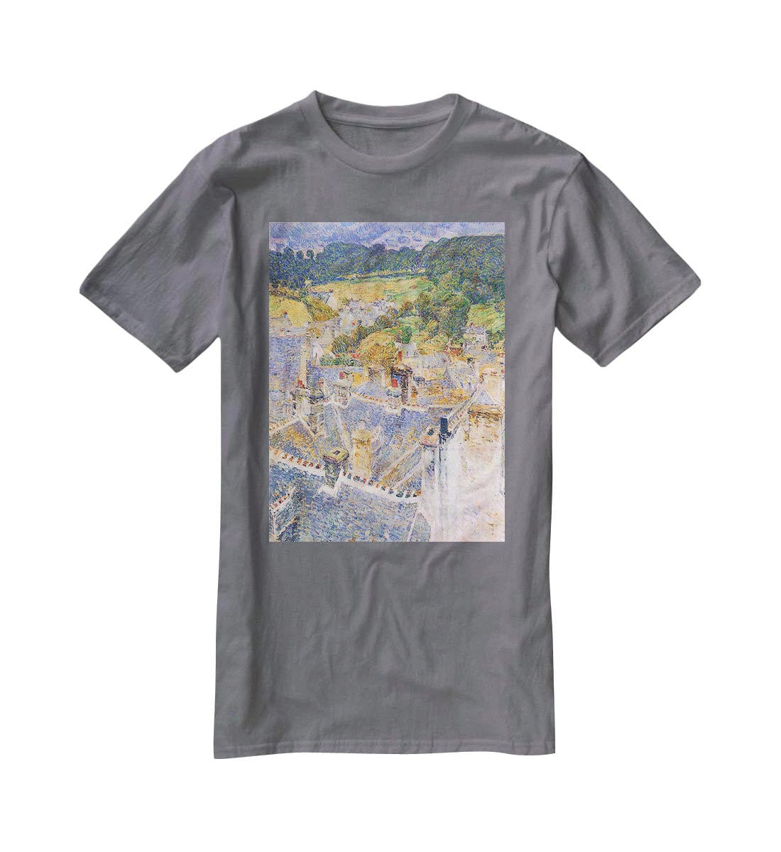 Roofs Pont-Aven by Hassam T-Shirt - Canvas Art Rocks - 3