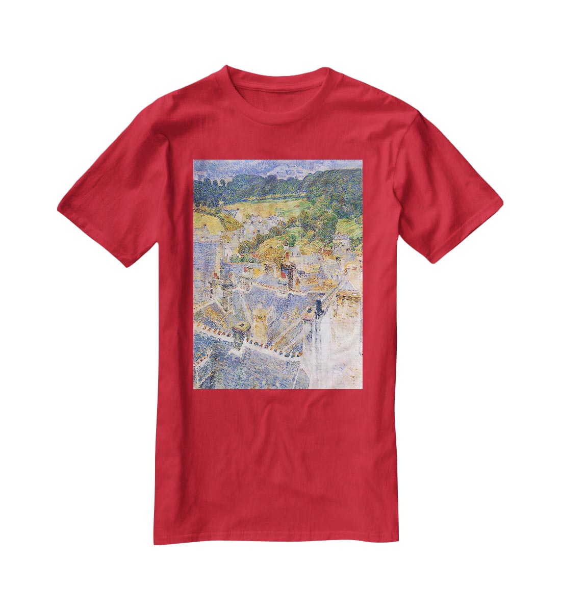 Roofs Pont-Aven by Hassam T-Shirt - Canvas Art Rocks - 4