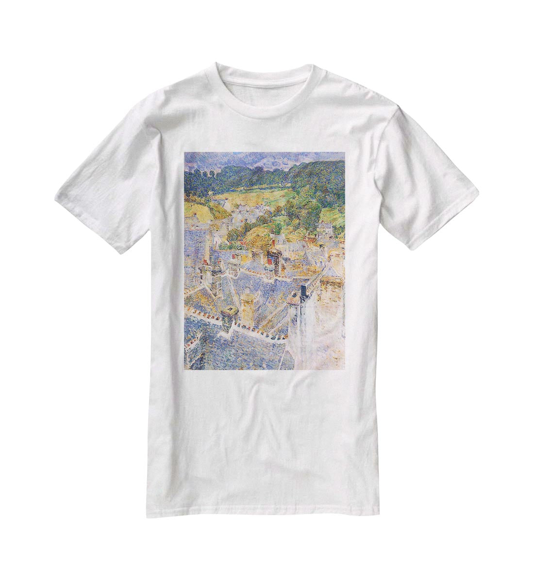 Roofs Pont-Aven by Hassam T-Shirt - Canvas Art Rocks - 5