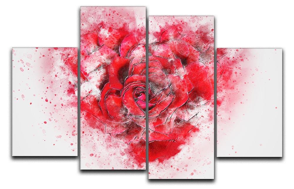 Rose Heart Painting 4 Split Panel Canvas  - Canvas Art Rocks - 1