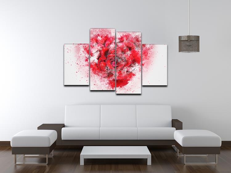 Rose Heart Painting 4 Split Panel Canvas - Canvas Art Rocks - 3