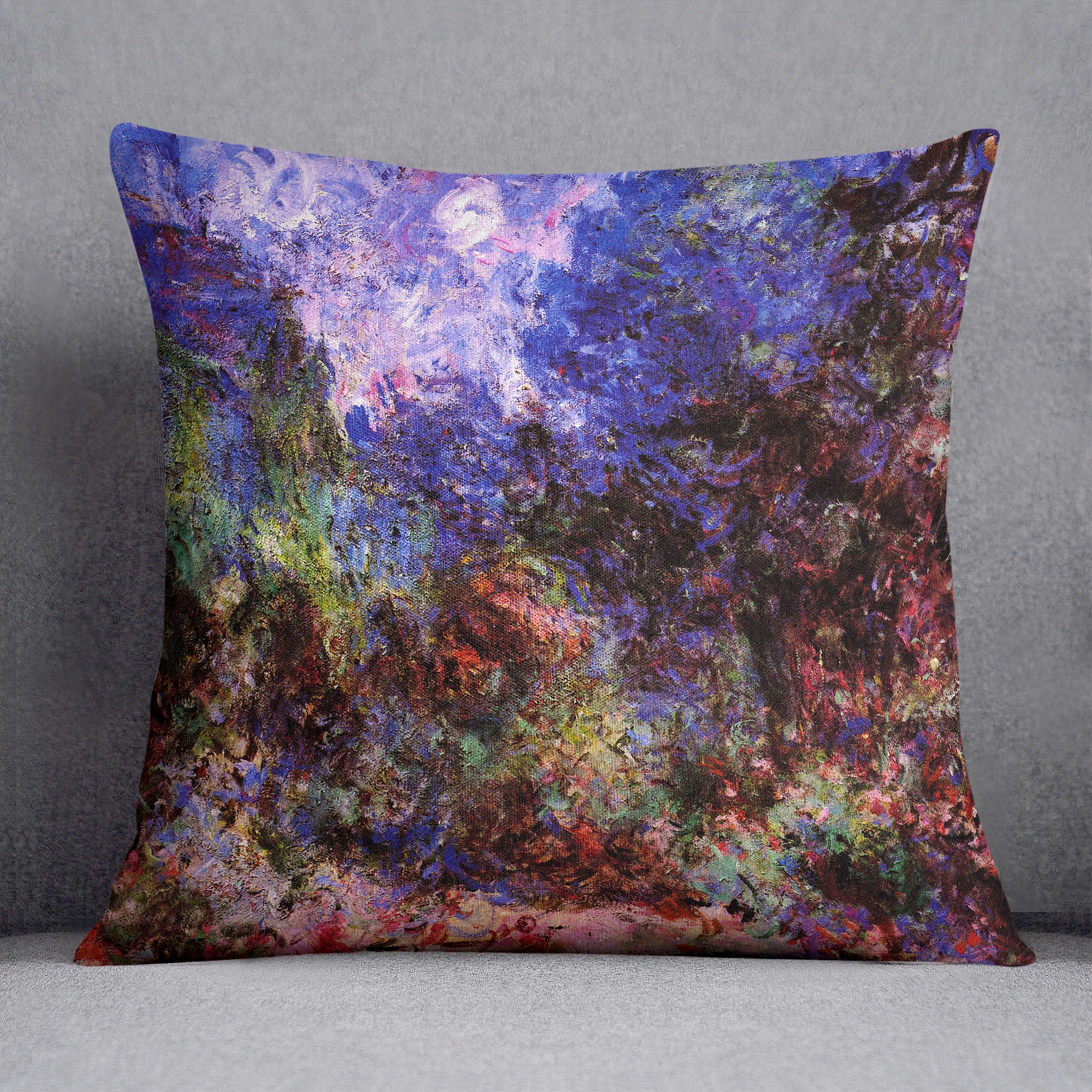 Roses at the garden side of Monets house in Giverny by Monet Cushion