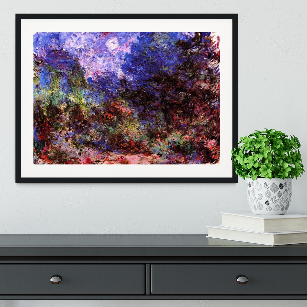 Roses at the garden side of Monets house in Giverny by Monet Framed Print - Canvas Art Rocks - 1