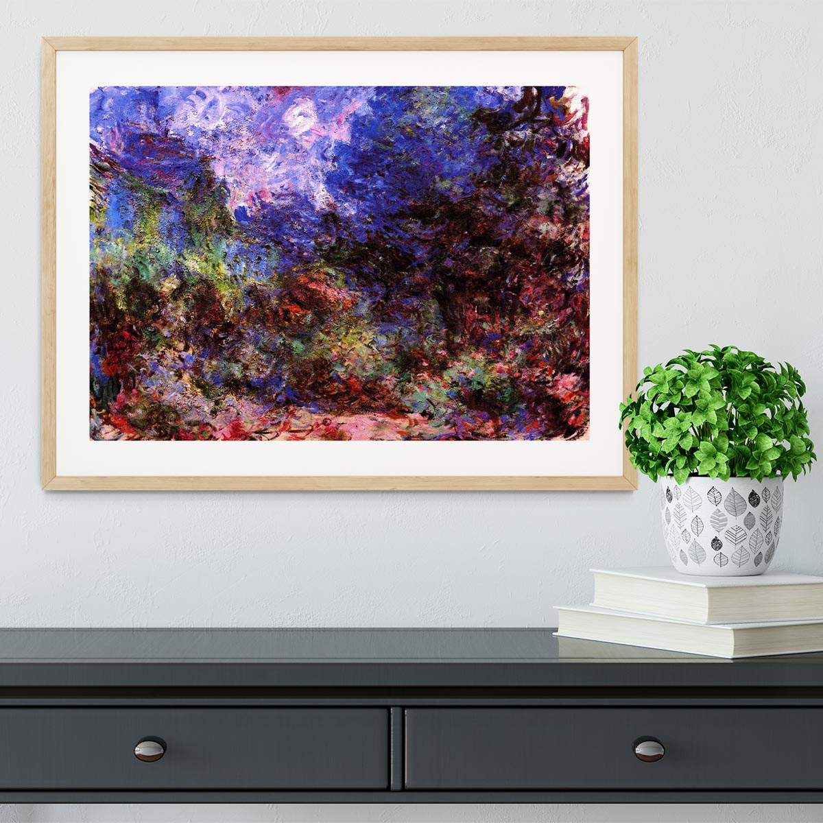 Roses at the garden side of Monets house in Giverny by Monet Framed Print - Canvas Art Rocks - 3