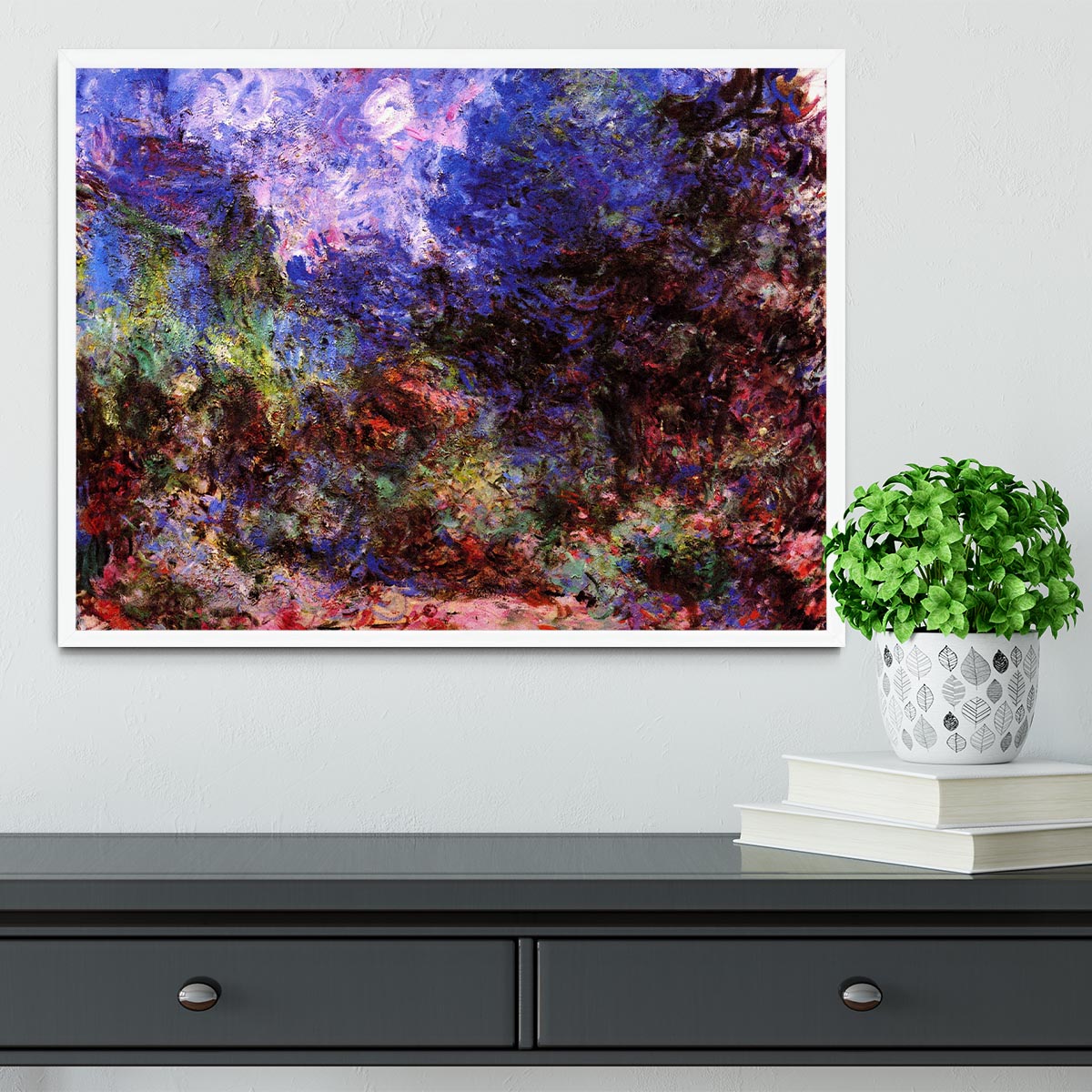 Roses at the garden side of Monets house in Giverny by Monet Framed Print - Canvas Art Rocks -6