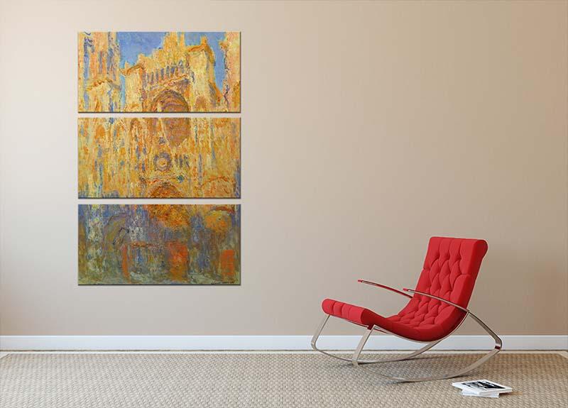 Rouen Cathedral Facade at Sunset by Monet 3 Split Panel Canvas Print - Canvas Art Rocks - 2