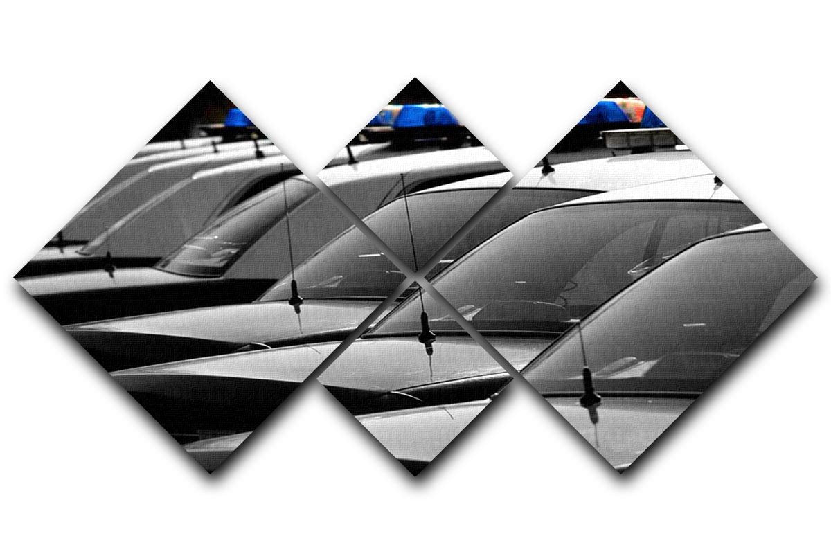 Row of Police Cars with Blue and Red Lights 4 Square Multi Panel Canvas  - Canvas Art Rocks - 1