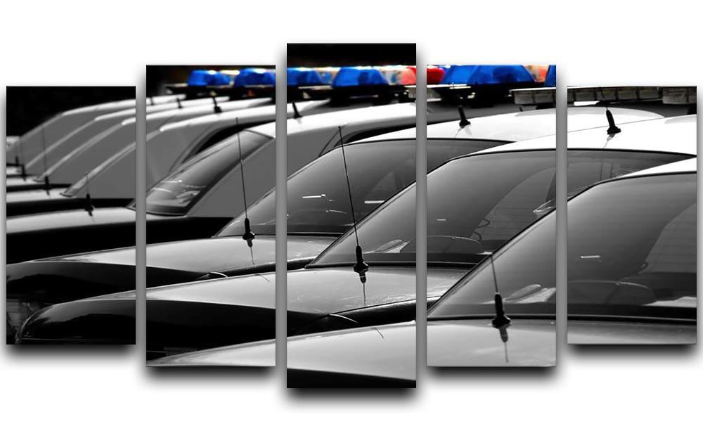 Row of Police Cars with Blue and Red Lights 5 Split Panel Canvas  - Canvas Art Rocks - 1