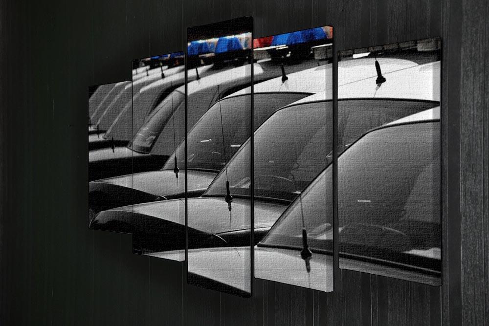 Row of Police Cars with Blue and Red Lights 5 Split Panel Canvas  - Canvas Art Rocks - 2