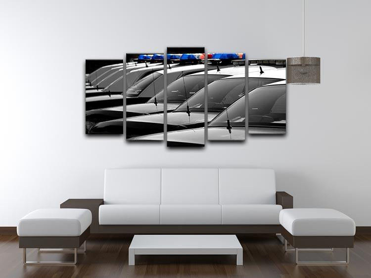 Row of Police Cars with Blue and Red Lights 5 Split Panel Canvas  - Canvas Art Rocks - 3