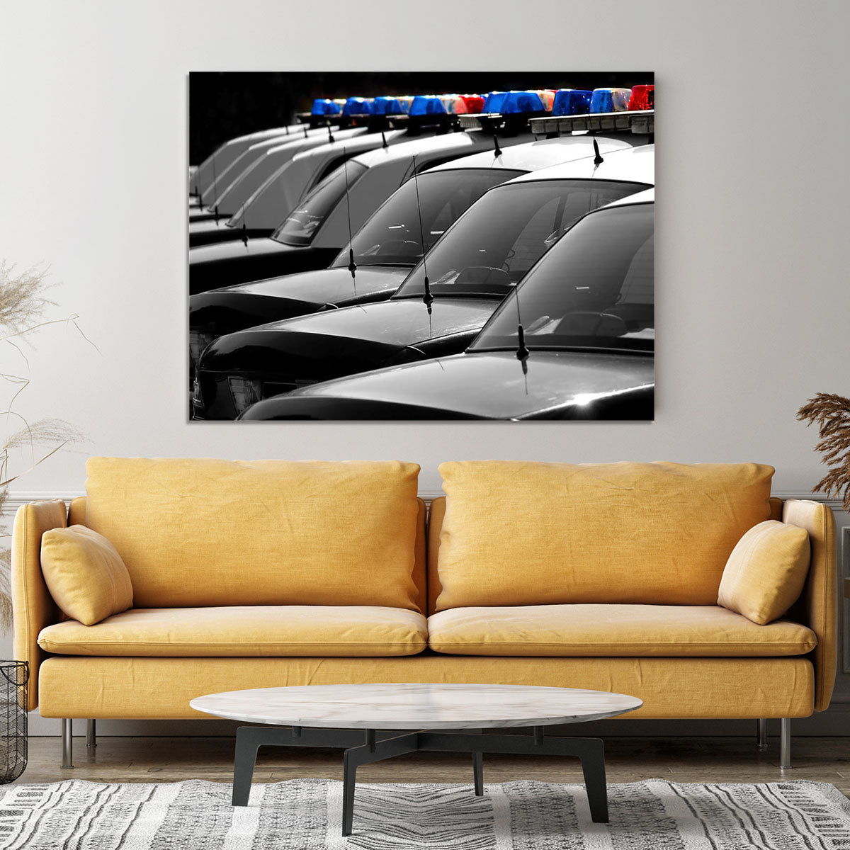 Row of Police Cars with Blue and Red Lights Canvas Print or Poster - Canvas Art Rocks - 4