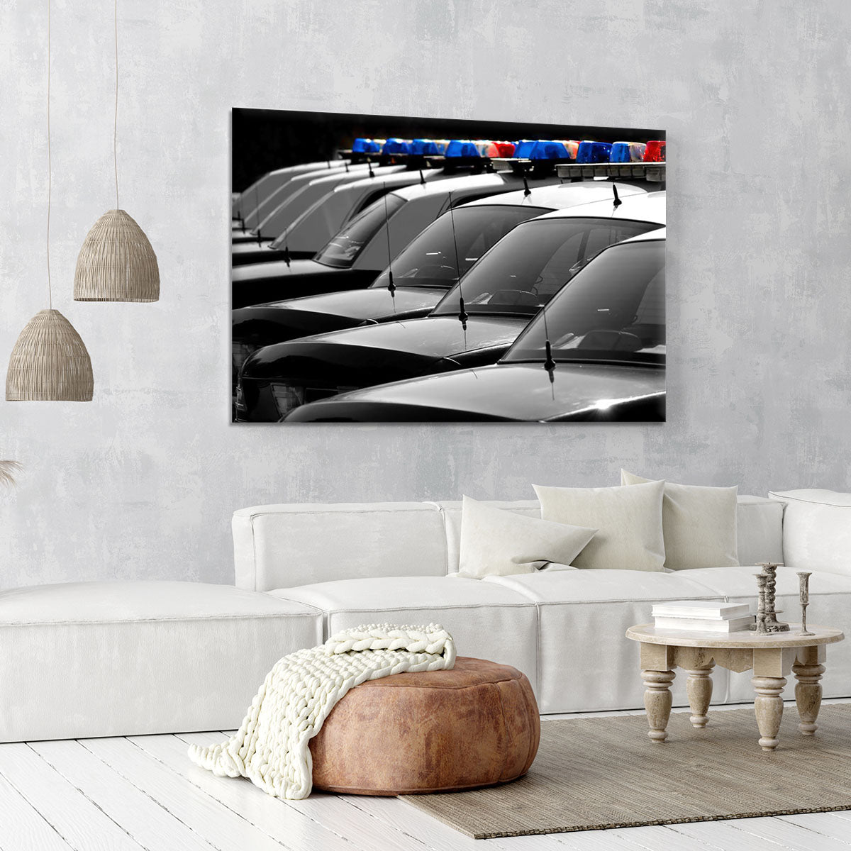Row of Police Cars with Blue and Red Lights Canvas Print or Poster - Canvas Art Rocks - 6