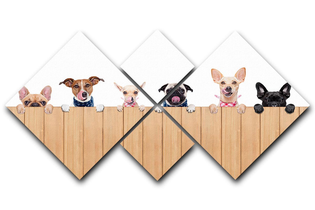 Row of dogs as a group or team all hungry 4 Square Multi Panel Canvas - Canvas Art Rocks - 1