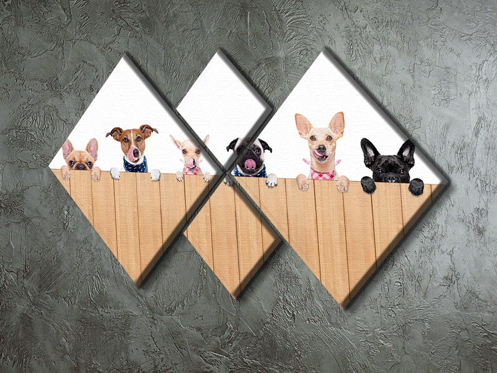 Row of dogs as a group or team all hungry 4 Square Multi Panel Canvas - Canvas Art Rocks - 2