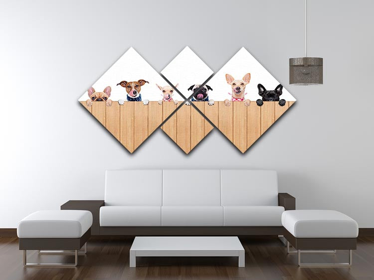 Row of dogs as a group or team all hungry 4 Square Multi Panel Canvas - Canvas Art Rocks - 3