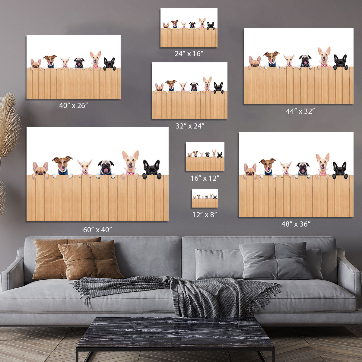 Row of dogs as a group or team all hungry Canvas Print or Poster - Canvas Art Rocks - 7