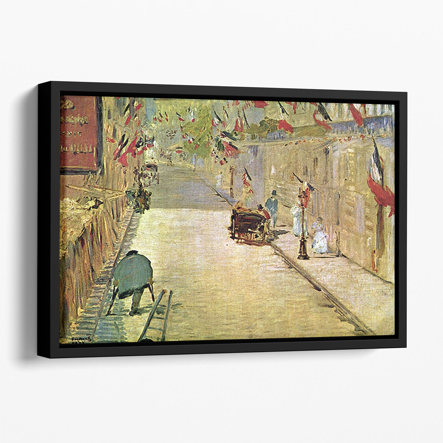 Rue Mosnier with Flags by Manet Floating Framed Canvas