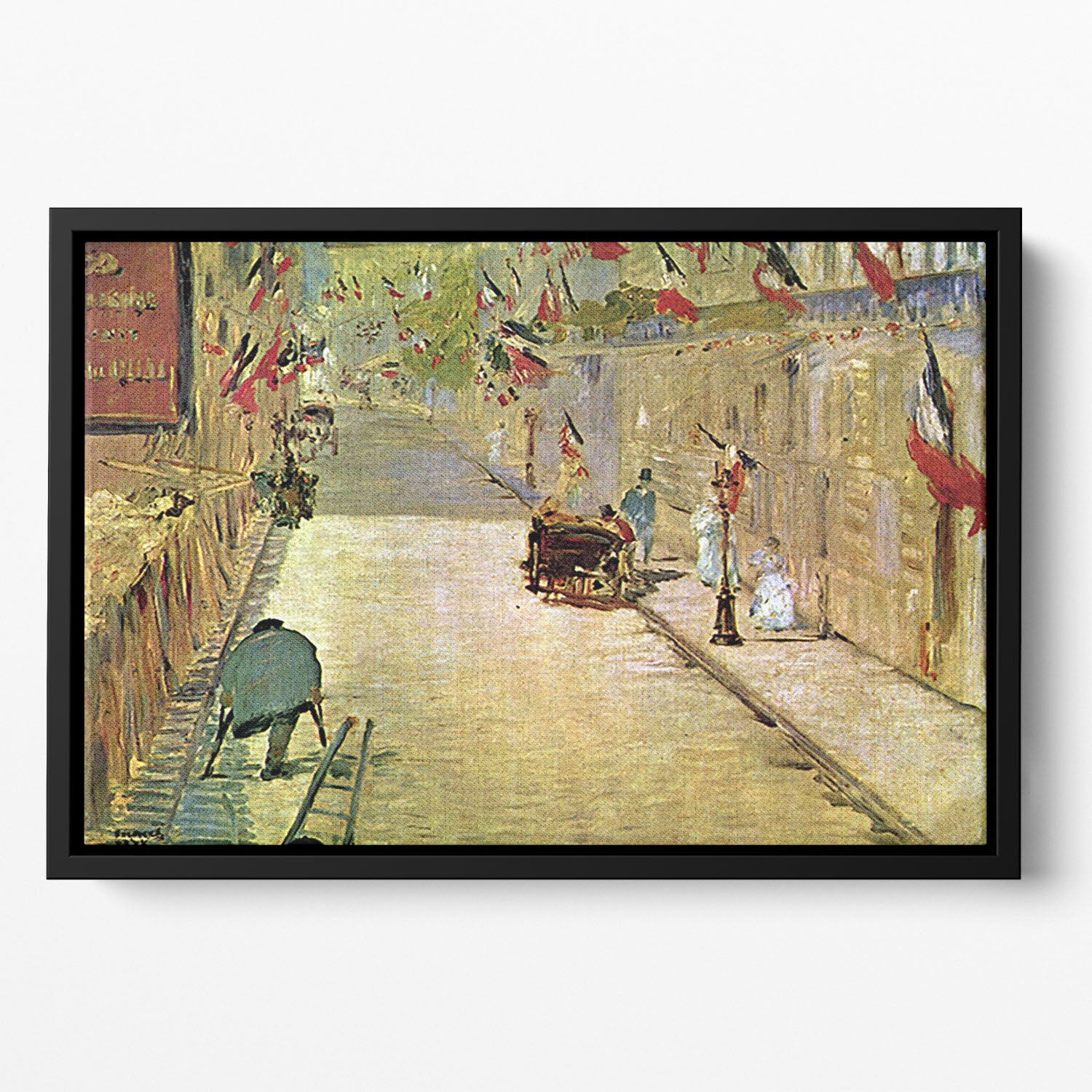 Rue Mosnier with Flags by Manet Floating Framed Canvas