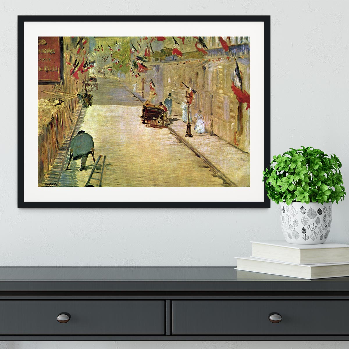 Rue Mosnier with Flags by Manet Framed Print - Canvas Art Rocks - 1