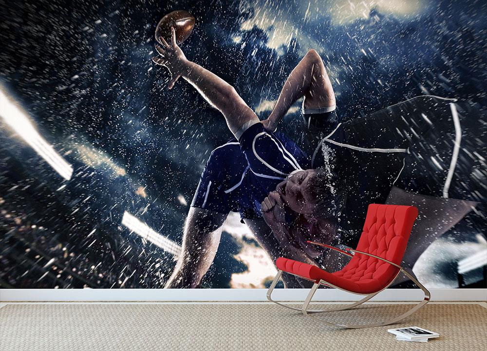 Rugby in the rain Wall Mural Wallpaper - Canvas Art Rocks - 2