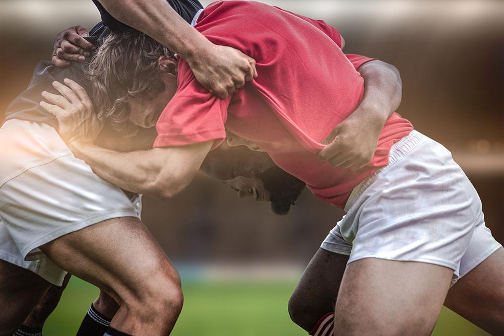 Rugby players doing a scrum Wall Mural Wallpaper - Canvas Art Rocks - 1