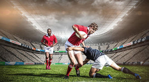 Rugby players tackling during game Wall Mural Wallpaper - Canvas Art Rocks - 1