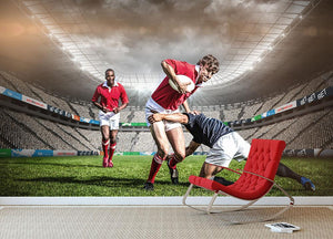 Rugby players tackling during game Wall Mural Wallpaper - Canvas Art Rocks - 2
