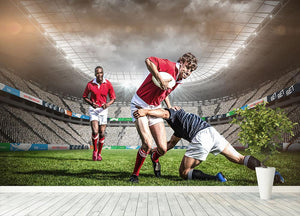 Rugby players tackling during game Wall Mural Wallpaper - Canvas Art Rocks - 4
