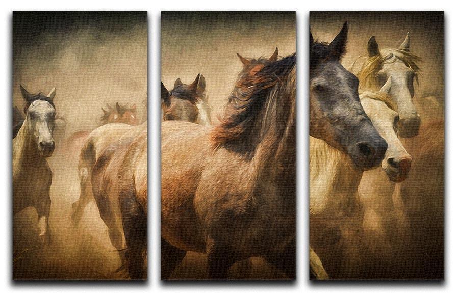 Running Horses 3 Split Panel Canvas Print - Canvas Art Rocks - 1