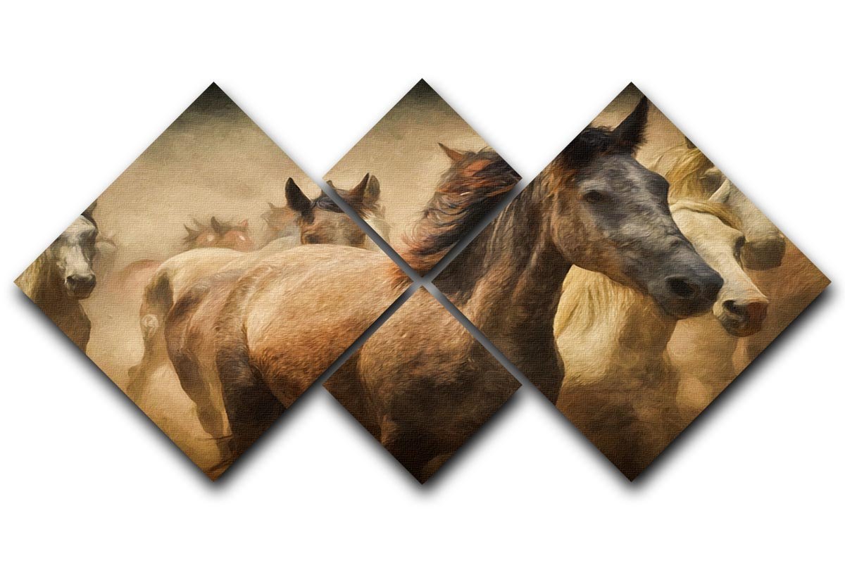 Running Horses 4 Square Multi Panel Canvas  - Canvas Art Rocks - 1