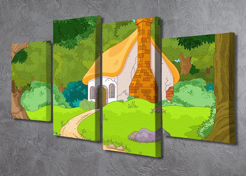 Rural Cartoon Forest Cabin Landscape 4 Split Panel Canvas - Canvas Art Rocks - 2