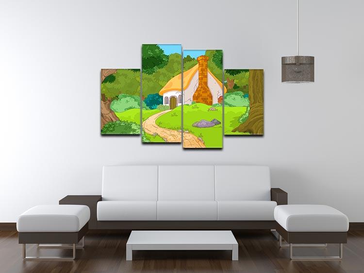 Rural Cartoon Forest Cabin Landscape 4 Split Panel Canvas - Canvas Art Rocks - 3