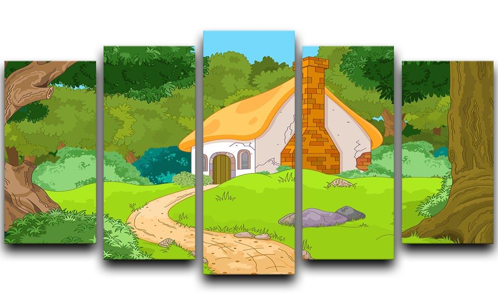 Rural Cartoon Forest Cabin Landscape 5 Split Panel Canvas  - Canvas Art Rocks - 1