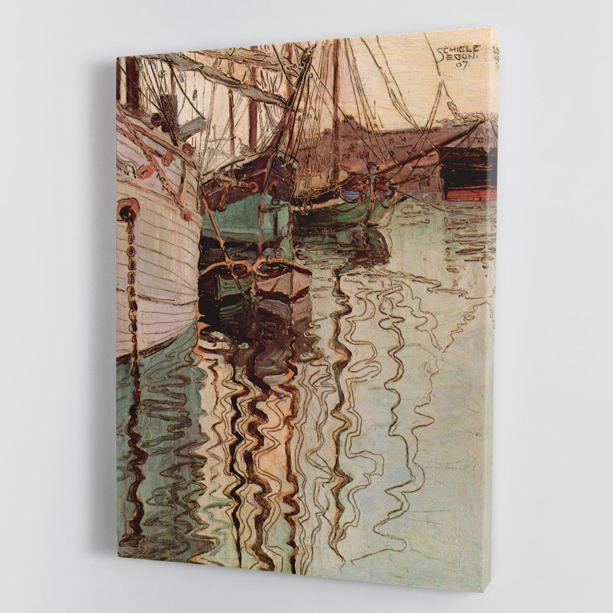 Sailboats in wellenbewegtem water The port of Trieste by Egon Schiele Canvas Print or Poster - Canvas Art Rocks - 1