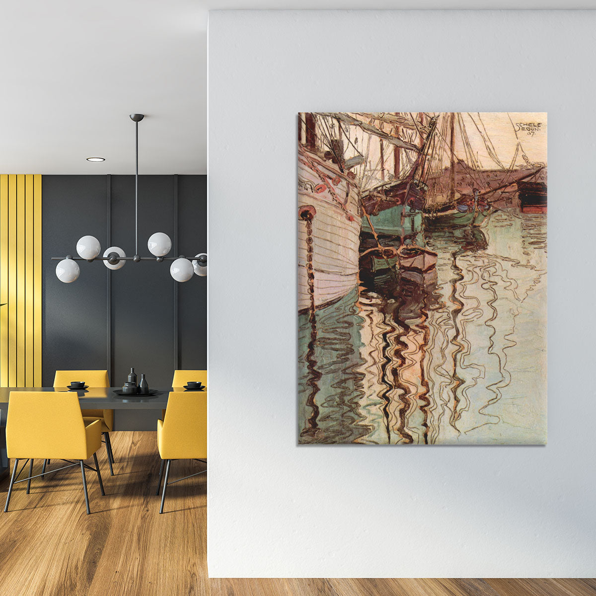 Sailboats in wellenbewegtem water The port of Trieste by Egon Schiele Canvas Print or Poster - Canvas Art Rocks - 4