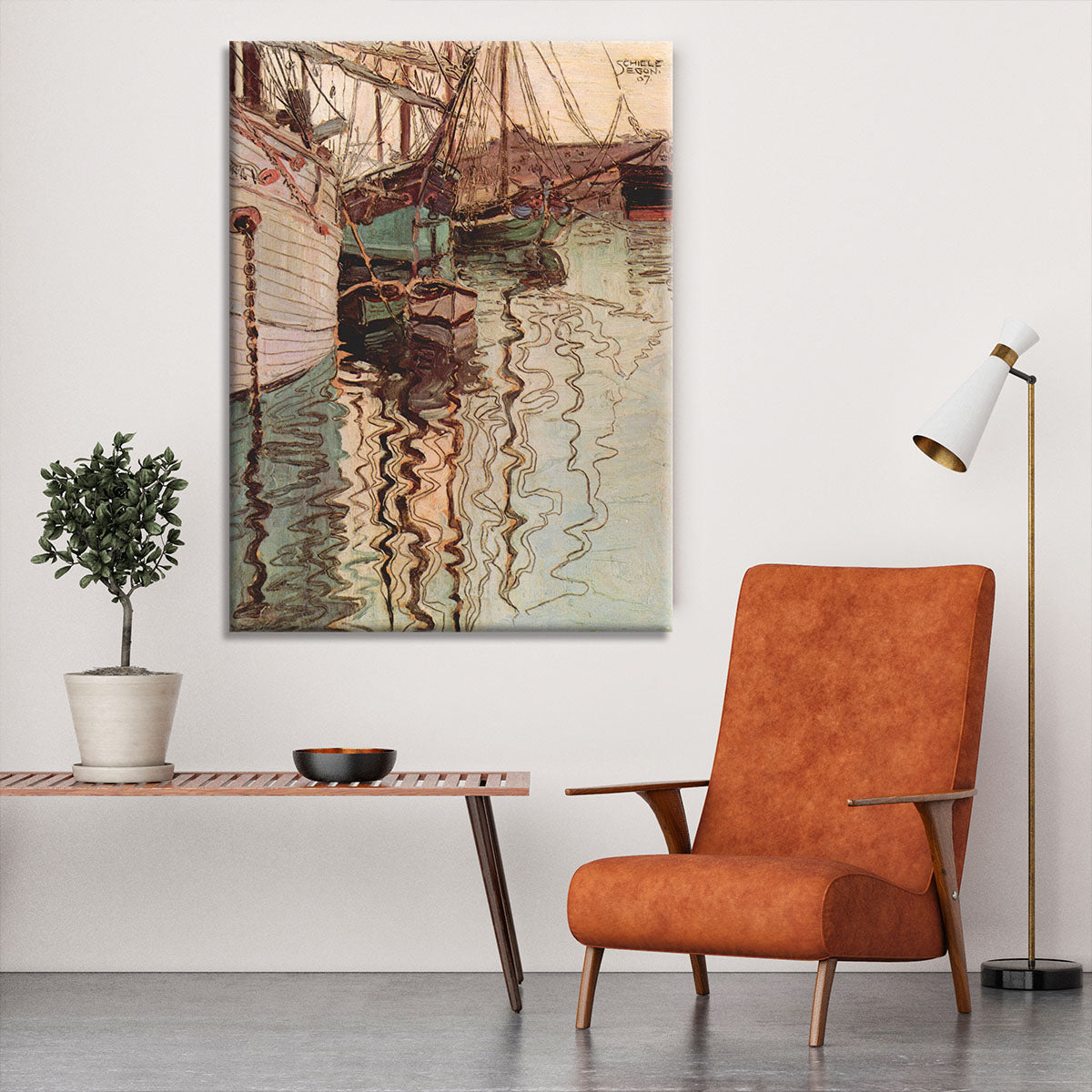 Sailboats in wellenbewegtem water The port of Trieste by Egon Schiele Canvas Print or Poster - Canvas Art Rocks - 6