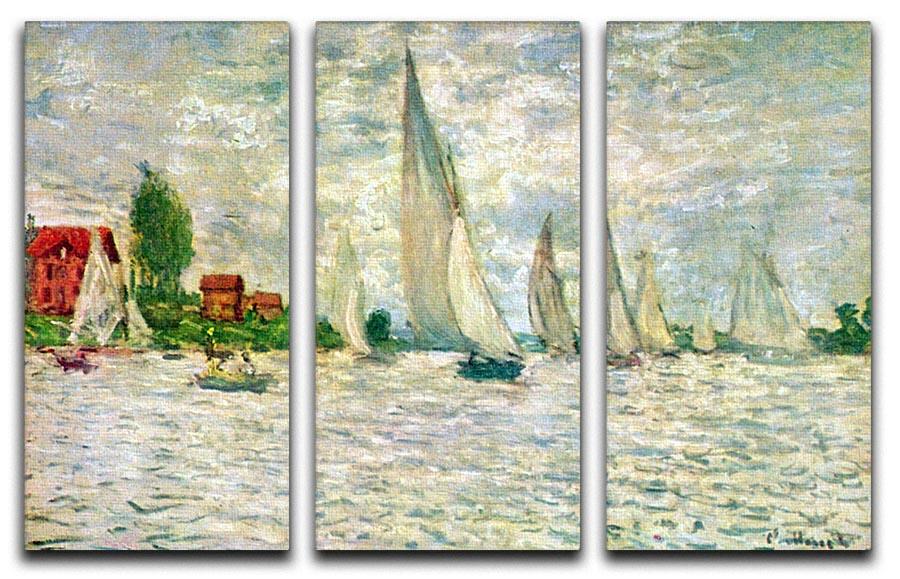 Sailboats regatta in Argenteuil by Monet Split Panel Canvas Print - Canvas Art Rocks - 4