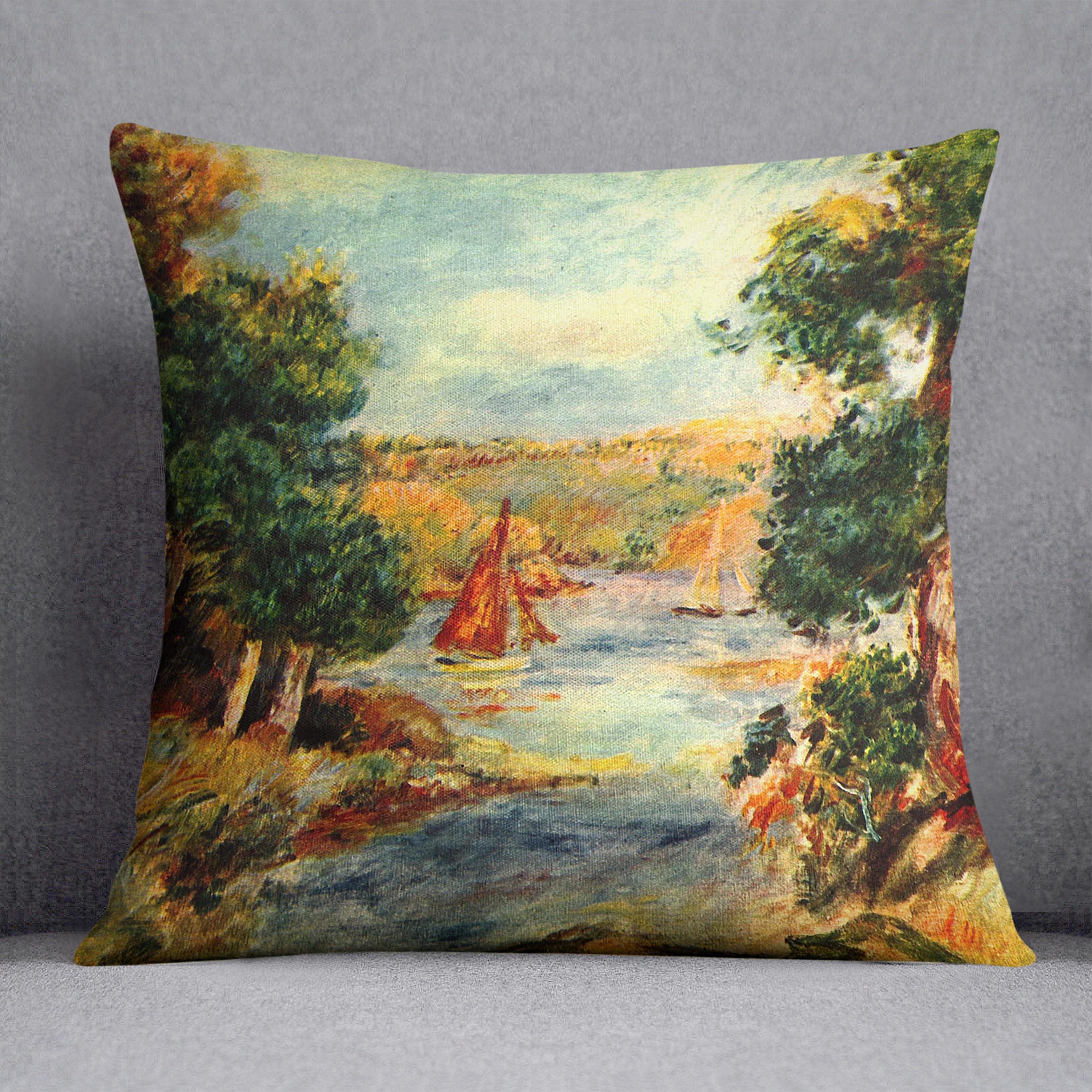 Sailing boats in Cagnes by Renoir Cushion