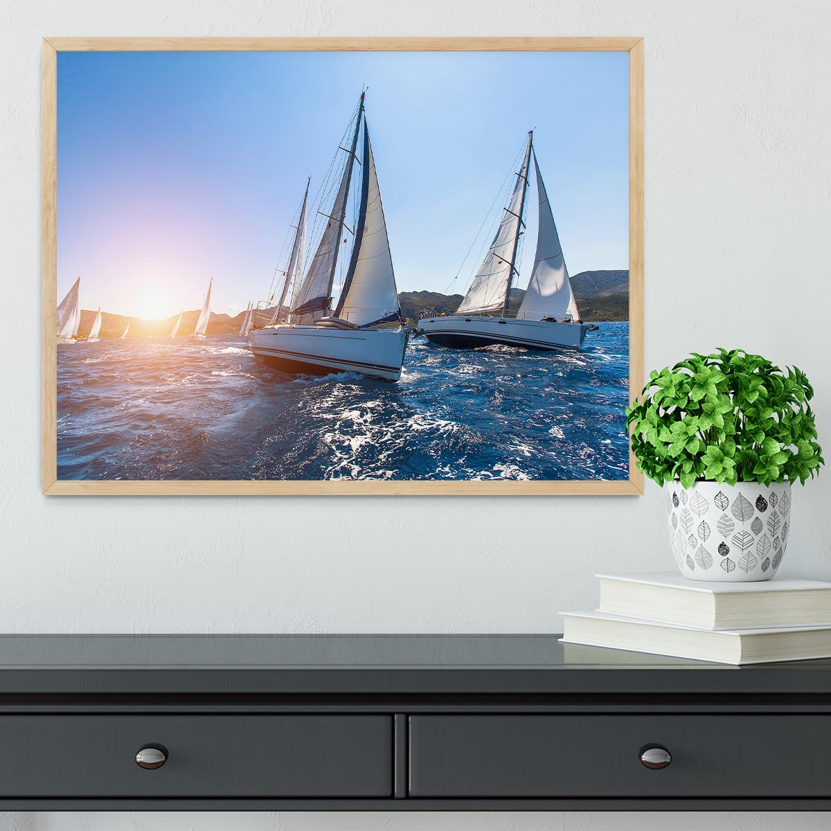 Sailing in the wind through the waves at the Sea Framed Print - Canvas Art Rocks - 4