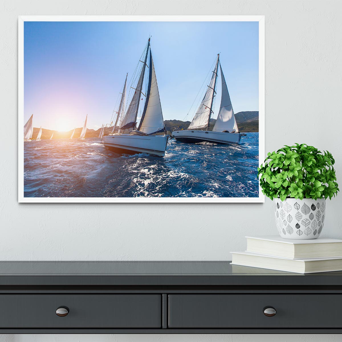 Sailing in the wind through the waves at the Sea Framed Print - Canvas Art Rocks -6