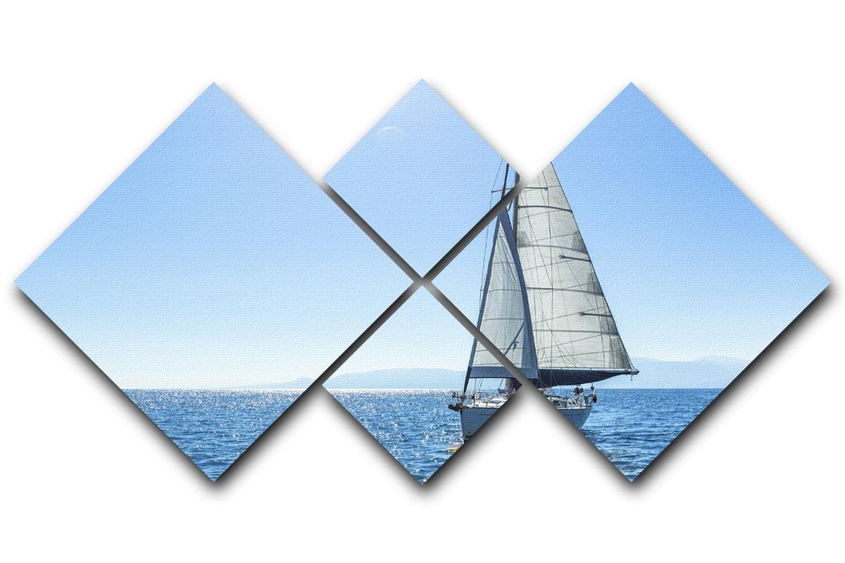 Sailing ship yachts with white sails 4 Square Multi Panel Canvas  - Canvas Art Rocks - 1