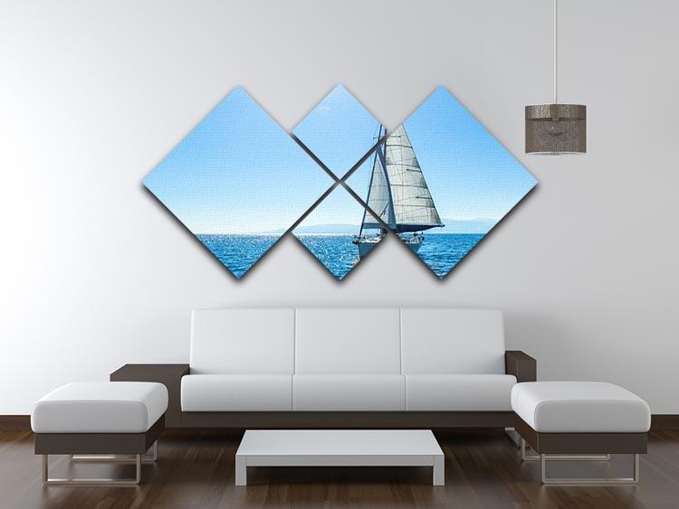 Sailing ship yachts with white sails 4 Square Multi Panel Canvas  - Canvas Art Rocks - 3