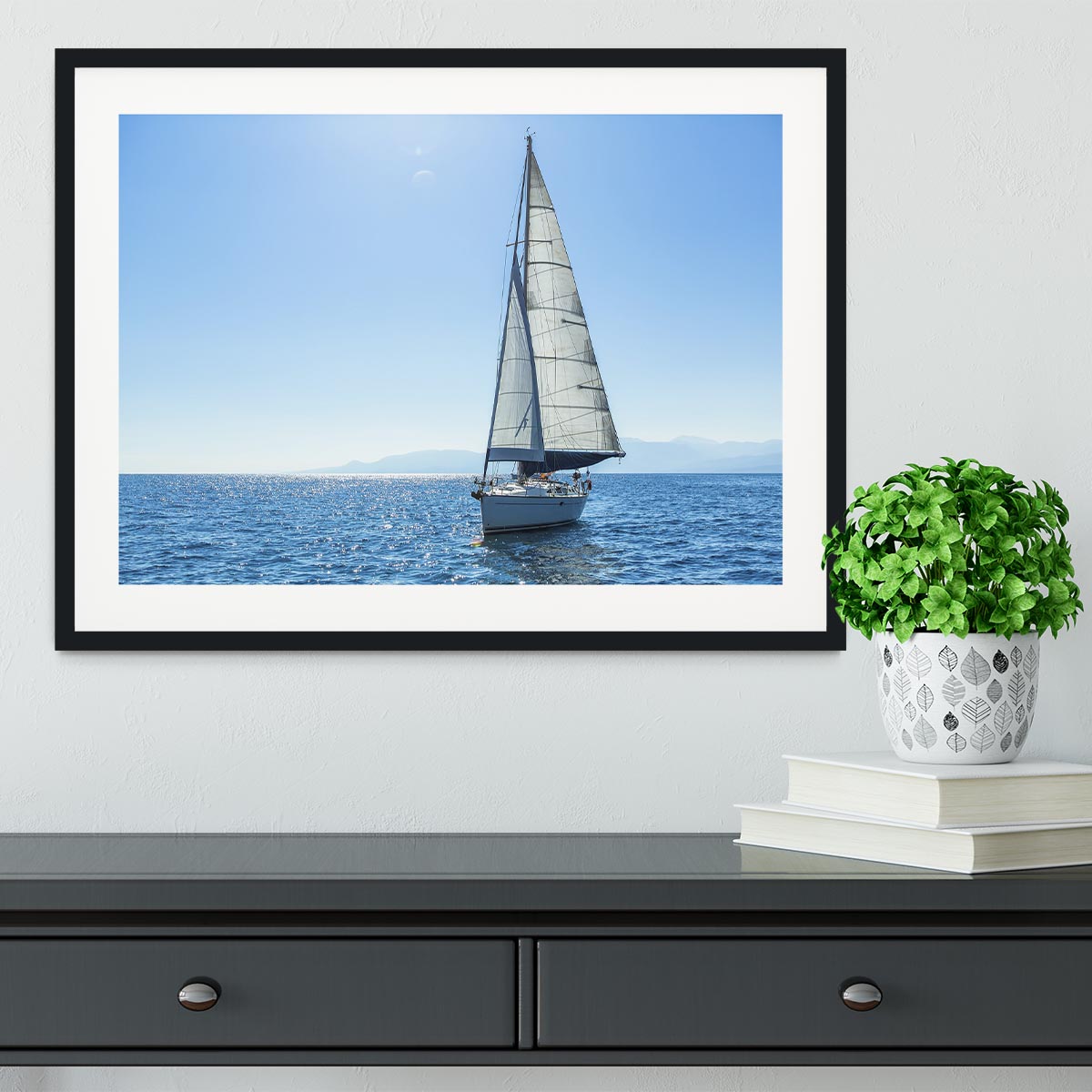 Sailing ship yachts with white sails Framed Print - Canvas Art Rocks - 1