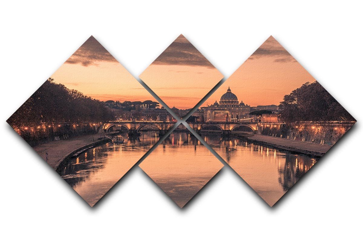 Saint Angelo Bridge and Tiber River in the sunset 4 Square Multi Panel Canvas  - Canvas Art Rocks - 1
