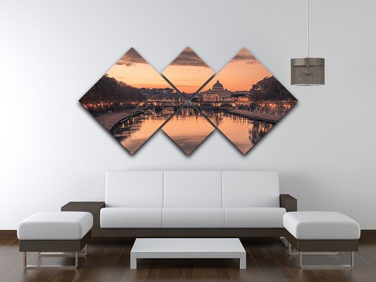 Saint Angelo Bridge and Tiber River in the sunset 4 Square Multi Panel Canvas  - Canvas Art Rocks - 3