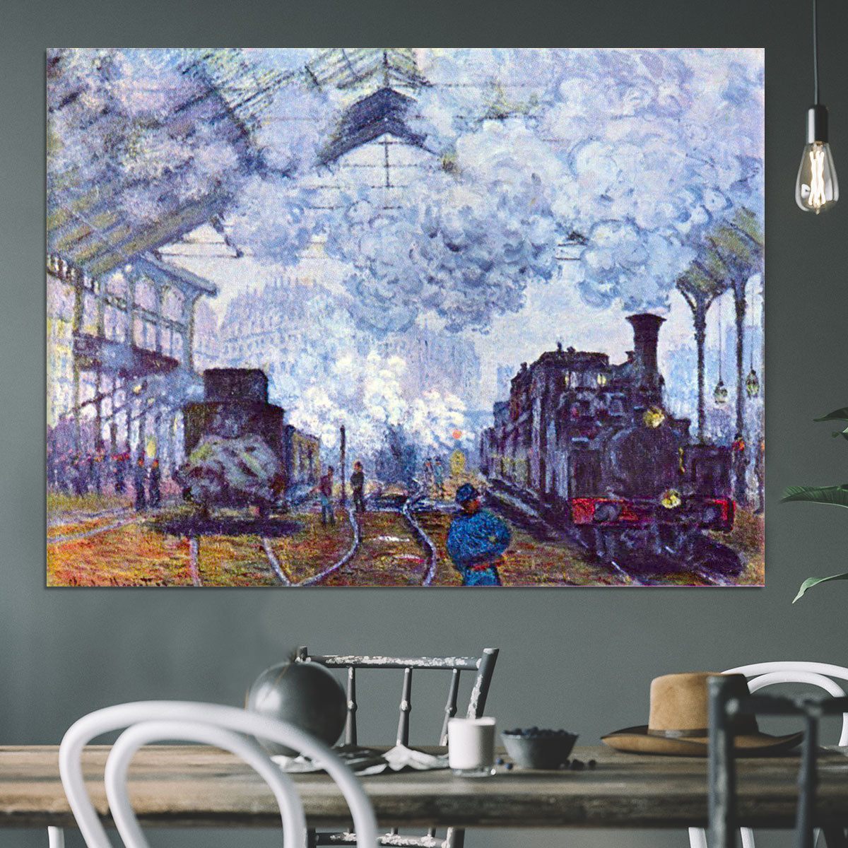 Saint Lazare station in Paris arrival of a train by Monet Canvas Print or Poster - Canvas Art Rocks - 3