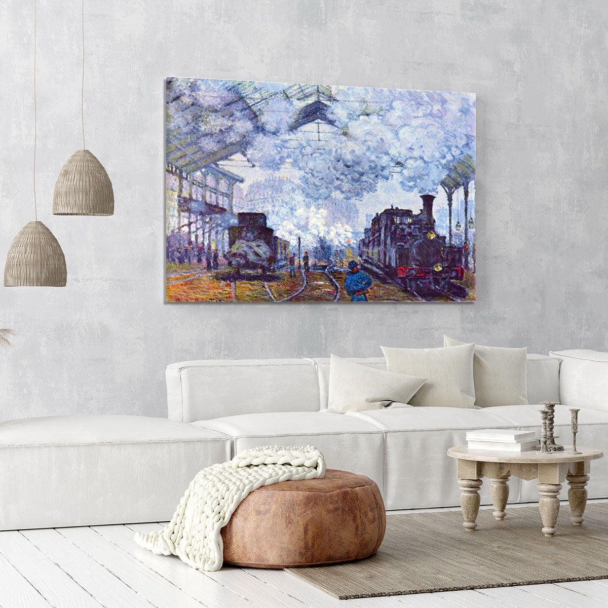 Saint Lazare station in Paris arrival of a train by Monet Canvas Print or Poster - Canvas Art Rocks - 6