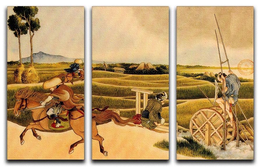 Samurai riding on horses by Hokusai 3 Split Panel Canvas Print - Canvas Art Rocks - 1