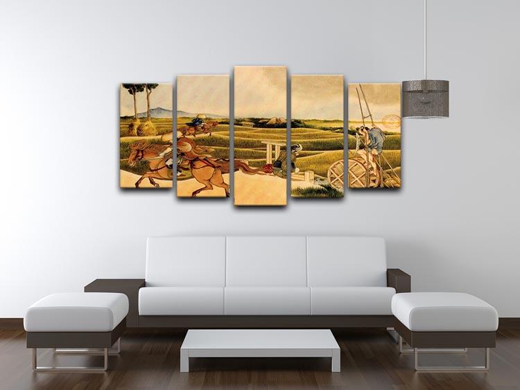 Samurai riding on horses by Hokusai 5 Split Panel Canvas - Canvas Art Rocks - 3