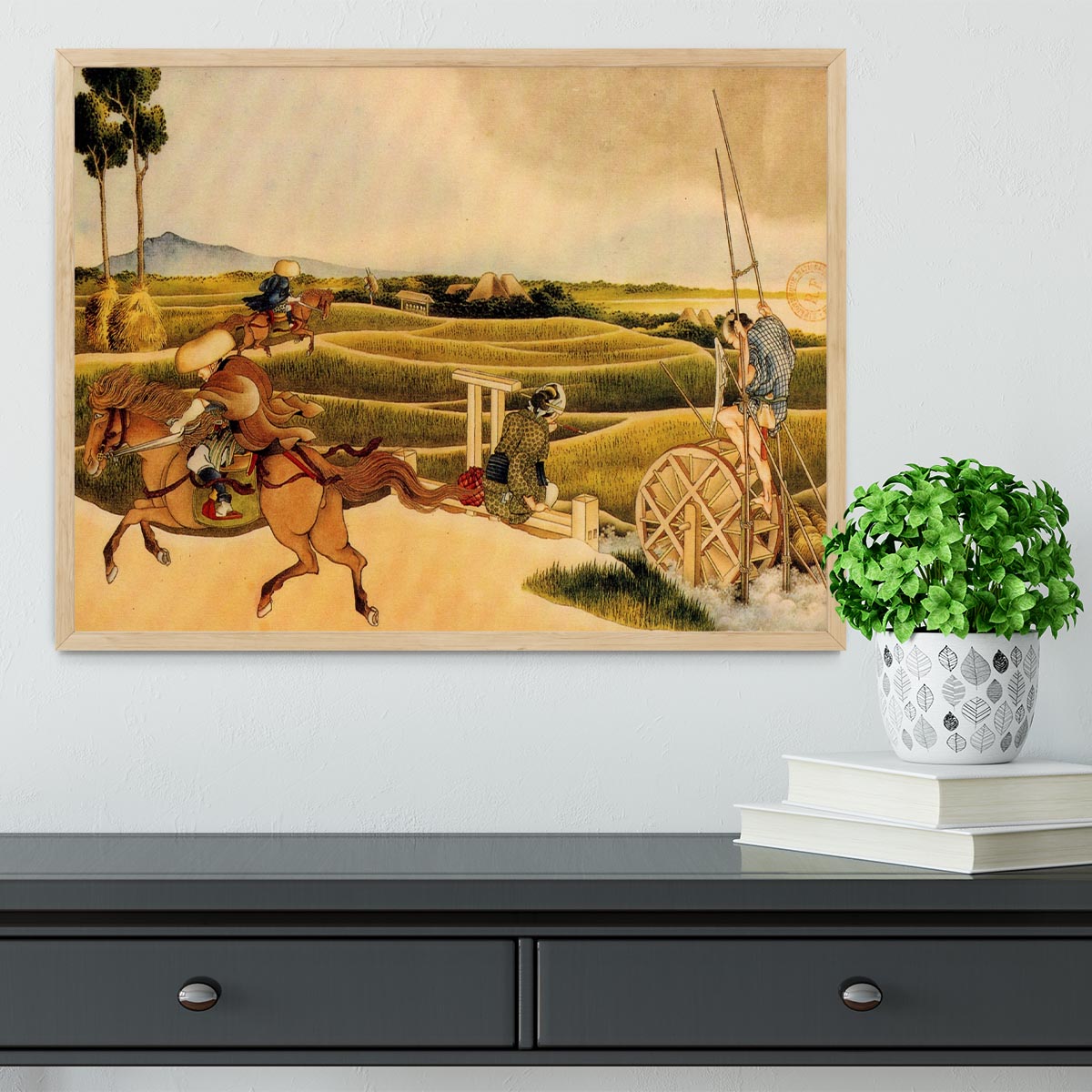 Samurai riding on horses by Hokusai Framed Print - Canvas Art Rocks - 4